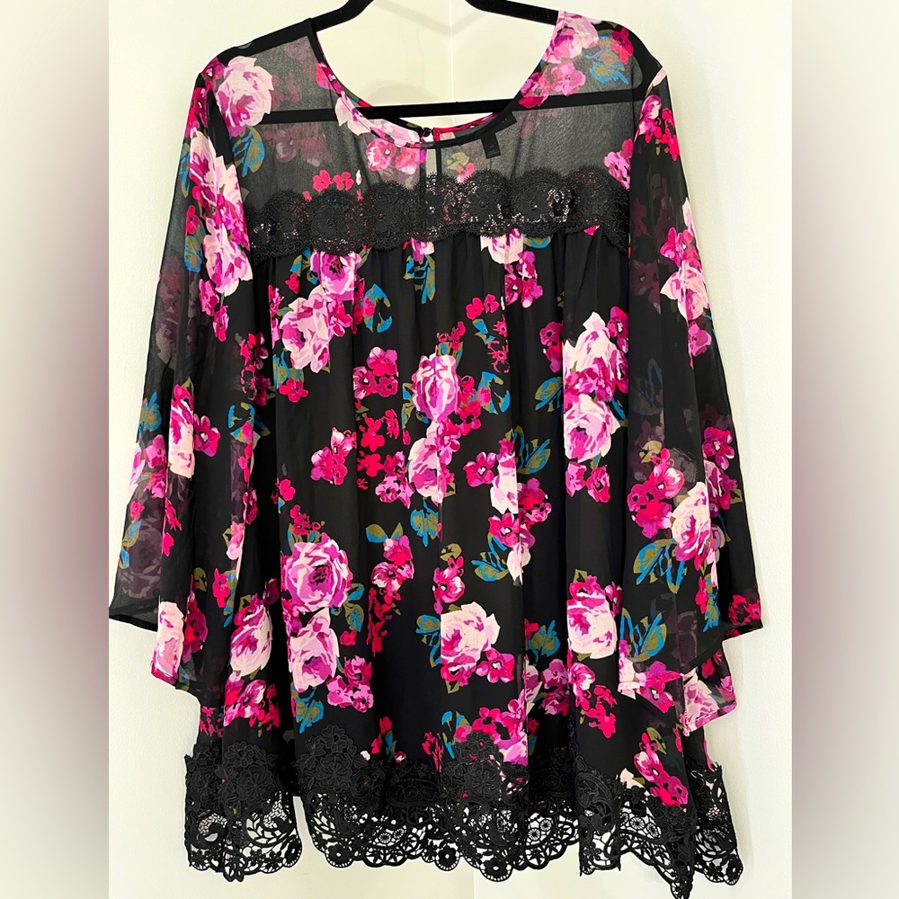 Lane Bryant Floral Black Lace Women's Plus Top